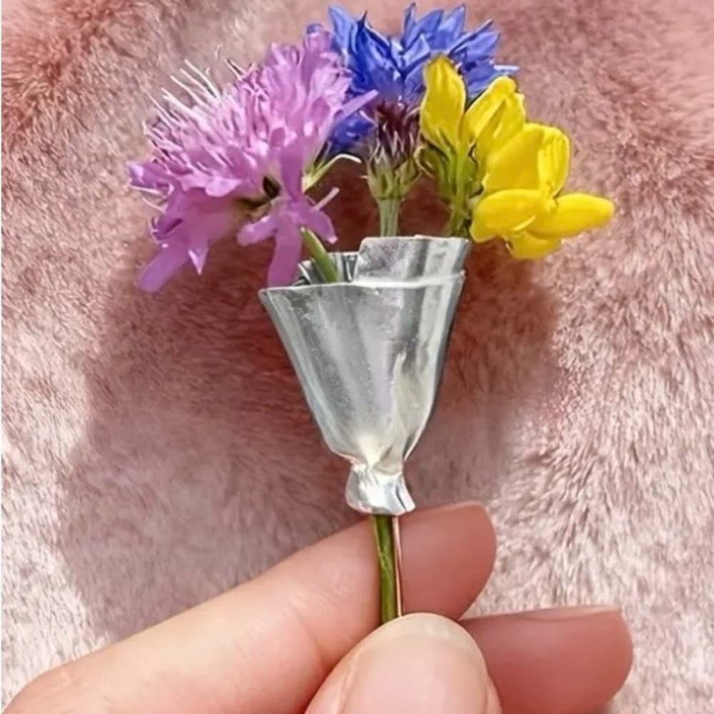 Floral Bouquet Brooch with Silver Accent